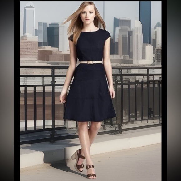 Anne Klein Dresses & Skirts - Anne Klein Cap Sleeve Dress Sz 10 Black Textured Work Party LBD Classic Stretch